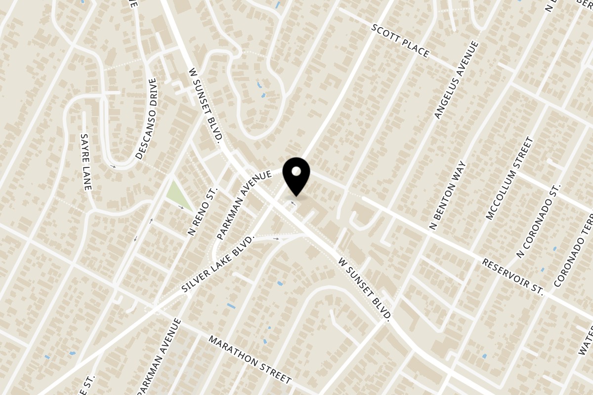 Map showing the location of Pho Café on 2841 Sunset Blvd in Los Angeles